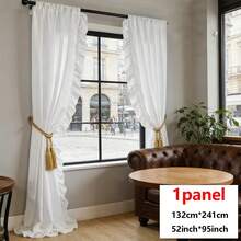 French Romantic White Semi-Sheer Ruffled Curtain, American Country Style White Voile Curtain For Window, Balcony, Living Room, Bedroom Decor - White - View 14