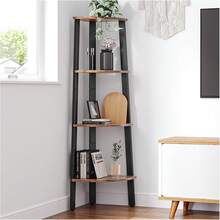 Simple Wisdom Esquinero para Sala,Librero esquinero de Madera Maciza de 4 Capas,Esquinero Simple de pie en Forma de Abanico,Adecuado para Sala de Estar,Cocina,Dormitorio,Sala de Estudio,Color Retro - Negro - Ver 4