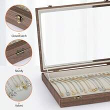 20 Hooks Velvet Necklace Organizer Box Jewelry Display Tray Case With Clear Lid For Necklace Bracelet Pendant Necklace Storage Holder Box For Home Use Or Store Selling Show Wood Style - 木紋風格 - 查看 4