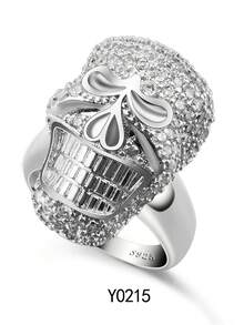 925 Sterling Silver Wide Band Men's Fashion Ring, Unique Design Vintage Style, Suitable For Party, Wedding, Halloween, Christmas, Daily Wear - Silver - View 27