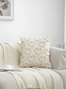 1pc/3pcs Set Beige Heart Embroidered Cushion Cover, Plush Embroidery Crafted Pillow Sham, Boho Style Decor For Living Room, Bedroom, Sofa, Garden, Everyday Use, Valentine's Day Gift, 45*45cm (Without Insert) - Multicolor - View 9