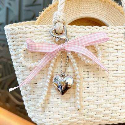 1pc Cute Pearl Bow Keychain For Women, Elegant Bag Charm And Key Chain, Fashion Keyring, Suitable For Wallets And Backpacks, Sweet Bag Accessory, Perfect Holiday Gift For Girls