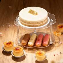 1pc Transparent Acrylic Cake Stand, Multi-Shape Double-Layer Dessert Display Rack, Suitable For Bakery, Store, Home, Party, Modern Style Display Rack - Clear - View 3