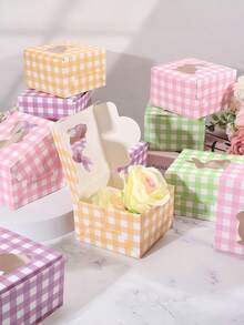 12pcs Easter Gift Boxes - Cardboard Boxes With Rabbit Shape Window - Easter Candy Container And Cookie Basket - Spring Gift Boxes (Plaid Pattern), Rabbit Gift Boxes, Suitable For Wedding Birthday Party Favors, Easter Snack Boxes - Multicolor - View 2