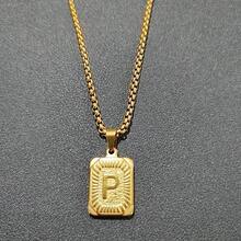 1pc Men's Bestselling Stainless Steel Square Letter Pendant Necklace, Personalized Letter Necklace, Hip Hop Jewelry - Yellow Gold - View 28