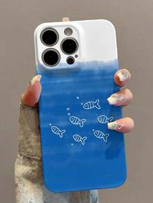 1个蓝白卡通泡泡鱼全包手机壳，带3D隐形镜面支架，兼容 11/12/13/14/15/16/17/Pro Max - 藍白色 - 查看 1