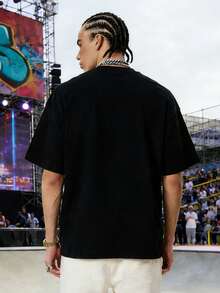 Men's Casual Sports Knit Short Sleeve Crew Neck Solid Color T-Shirt - Black - View 2