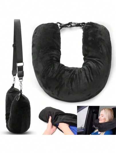 Fillable Travel Pillow, Suitable As Extra Luggage, Soft Velvet Travel Neck Pillow With Storage Bag, Adjustable Neck Size, Multifunctional Foldable Pillow, Suitable For Airplane Travel, Camping Equipment, Camping Essentials