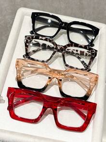 4pcs Plastic Leopard Multicolor Oval Full Frame Decoration Ins Style Popular Design Women Clear Glasses For Daily Life Back-To-School Essentials Weekend Outfit Appointment Outfits Going Out Outfit Fashion Accessories Suitable For All Face Shapes - Transparent - View 11