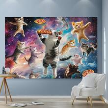 1pc Whimsical Space Cats & Pizza Slice Tapestry - Vibrant Galaxy-Themed Wall Decor, Modern Pattern Print Art Tapestries, Wall Decor For Bedroom, Living Room, Dorm, Party - Unique Birthday & Holiday Gift For Friends, Women, Yourself, Dorm Room Accessory(40x30in/60x40in/60x51in/80x60in/90x60in) - 2 - 查看 4