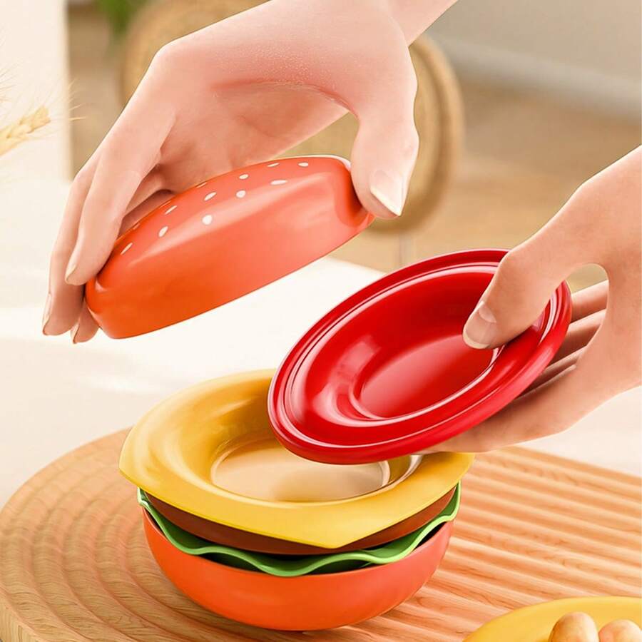 Hamburger Shaped Bone Dish Set, Household Plate Dipping Sauce Dish, High-Quality Plate Dipping Sauce Dish, Tableware - Multicolor - View 1