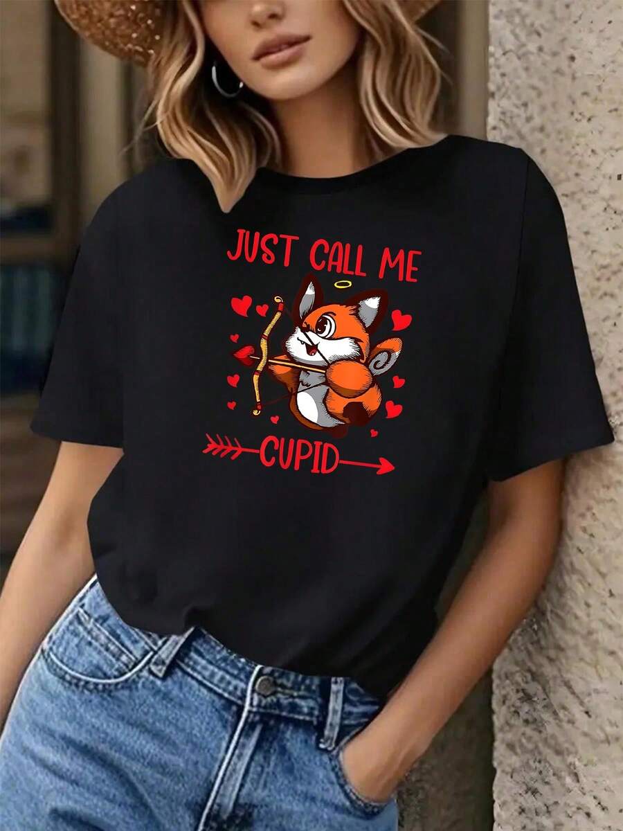 Just Call Me Cupid Funny Valentines Day-Shirt - 黑色 - 查看 1