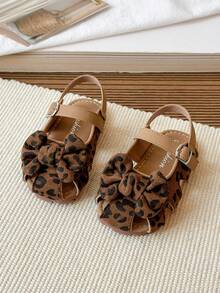 Infant Bow Decor Flat Sandals, Comfortable Toddler Girls' Closed Toe Walking Shoes - Brown - View 2
