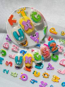 1 Sheet Cute & Funny Dinosaur Letter Nail Art Stickers, Featuring Dinosaur And Monster Designs Integrated With Letters And Numbers, Vibrant Colors, Unique Cartoon Characters, Suitable For DIY And Nail Decoration - Multicolor - View 2