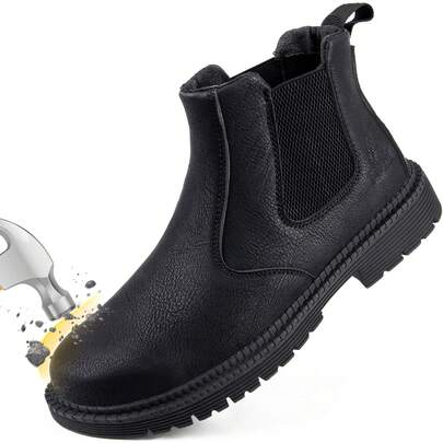 All Seasons Steel Toe Work Boots For Men Safety Industrial Construction Shoes,Men's Brown Safety Boots, Anti Slip Steel Toe Anti Puncture Black Work Shoes, High Top And Lace Up Fashionable Work Boots,Puncture-Proof & Smash-Resistant Design,Comfortable Outdoor Work Shoes Suitable For Sanitation Workers, Warehouses, Factories, Work And Outdoor Exploration, And Trainers