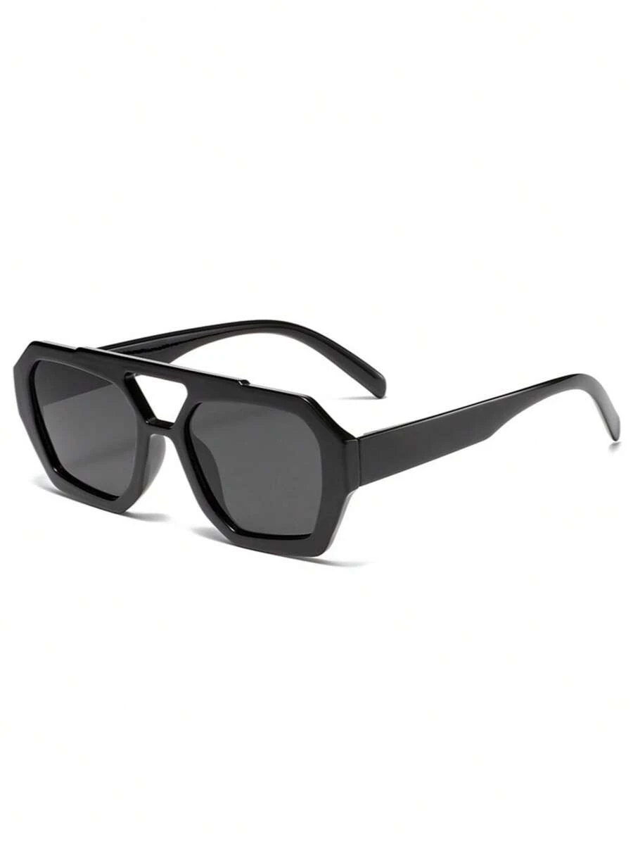 1 Par de Óculos de Moda Retrô com Armação Preta de PC em Formato de Polígono, Barra Dupla, Streetwear Personalizado, Óculos de Piloto de Moda para Homens e Mulheres com Armação Quadrada Grossa e Ponte Dupla, Formas Geométricas, Óculos de Moda Clássicos MC56969