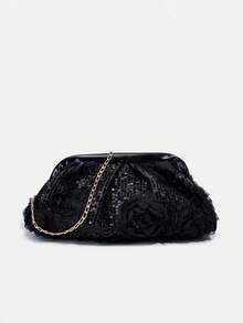 1个女孩新款时尚亮片优雅晚宴包，蕾丝花朵串珠链条单肩斜挎包，青少年单肩包，手拿包，晚宴包，链条包，零钱包，钱包，适合日常、派对、旅行，理想的礼物 - 彩色 - 查看 17