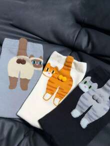 1/4 双趣味男士袜子，猫狗铃铛图案，卡通图案，个性时尚袜子 - 彩色 - 查看 2