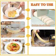 Máquina para hacer pasta, máquina manual para hacer pasta, múltiples configuraciones de grosor, rodillos y cortador en acero inoxidable, adecuada para hacer pasta, lasaña y fideos. - Plateado - Ver 5