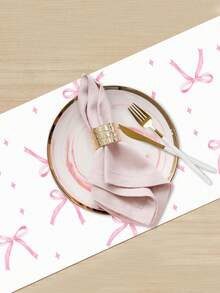 1pc Pink Bow Table Runner, Pink Bow Theme Birthday Party Decoration Table Cloth, Baby Shower One-Time Table Runner, Gender Reveal Party Supplies, 1st Birthday Party Decor, Birthday Party Table Decor, Holiday Party Background Decoration, Kitchen Table Cloth Decor, Girl Boy Shower Party Favors, Baby Shower Decorations, Pink Birthday Decorations - Pink Bow - View 8