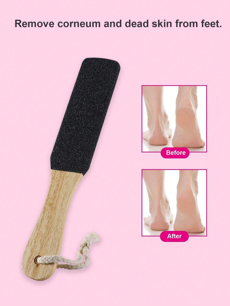 25*4.5cm Beechwood Foot File With Double-Sided 100# Black Silicon Carbide Abrasive, With Hanging Rope, Heat Shrink Coated File Surface - Black - View 1