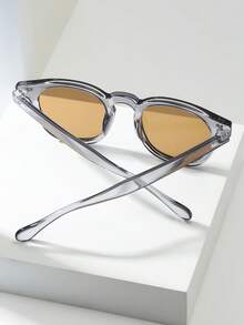 1pc Men's Oval Frame High-Quality Personalized Minimalist Fashion Glasses, Suitable For Casual, Holiday, Travel, Party, And Daily Wear - Gray Frame Tea - View 3