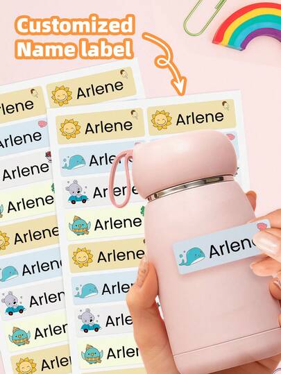 1-240pcs Custom Name Labels - Colorful Name Stickers, Personalized Text Labels, No-Iron Name Tags, Waterproof Oilproof Reusable Labels, Perfect For Lunch Boxes, Water Bottles, Gym Bags, Daycare Summer Camp Gift Sets, Stationery, School Supplies, Student Dorm Storage, Sports Equipment