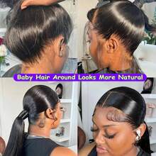 ZHENDEFA 隐形绑带 360° 无胶假发 真人发 骨直 拉扯式高清透明蕾丝前假发 带弹性抽绳 预拔毛巴西直发假发 真人发 - SNatural - 查看 6