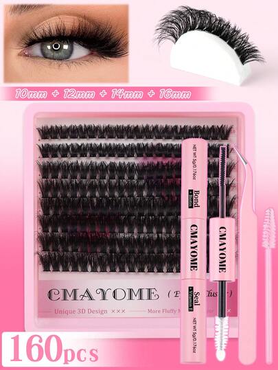 Bộ 160/144/128 sợi mi giả riêng lẻ kèm keo dán và nhíp, độ cong D 120D/140D/160D, chiều dài 10-16mm, kiểu mi mềm mại, có thể tái sử dụng, dễ dàng cho người mới bắt đầu tự làm tại nhà, phù hợp cho trang điểm hàng ngày, đám cưới, tiệc tùng, du lịch và quà tặng lễ hội.