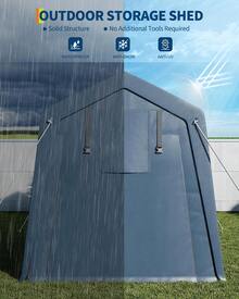 Cochera y Almacenaje Portátil | Lona Impermeable 7x15'/10x15' | Incluye Puerta con Ventanas | Para Moto, Auto, Herramientas - 7x15 pies - Ver 6