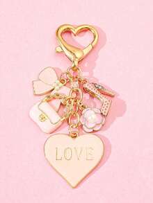 Brelok do kluczy z kopertą w kształcie serca i róży na Walentynki, romantyczny różowy brelok w stylu księżniczki - Wielokolorowe - Zobacz 7