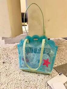 1 Blue Pvcseashell Shoulder Bag - Cute Transparent Handbag With Starfish And Shell Elements; Travel Jelly Bag, Special-Shaped Beach Bag, Shell Bag, Creative Backpack.Multi Functional Fun Bag, Made Of High-Quality Pvc Material, Anti Slip And Wear-Resistant; Secure The Handle And Prevent It From Falling Off Easily. Suitable For Daily Carrying And Travel Essentials, It Is An Ideal Birthday And Anniversary Gift, Bridesmaid Gift, And His/Her Gift. - Multicolor - View 14