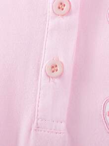 小女孩无袖polo衫连衣裙，兔子刺绣，棉质荷叶边下摆，A字裙 - 粉色 - 查看 7