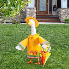 3-Piece Raincoat Set, Goose-Shaped Outdoor Clothing, Summer Lawn Goose Statue Raincoat Set, Yard Goose-Shaped Clothing, Raincoat, Umbrella, Hat, Yard And Garden Decoration - 黃色 - 查看 4