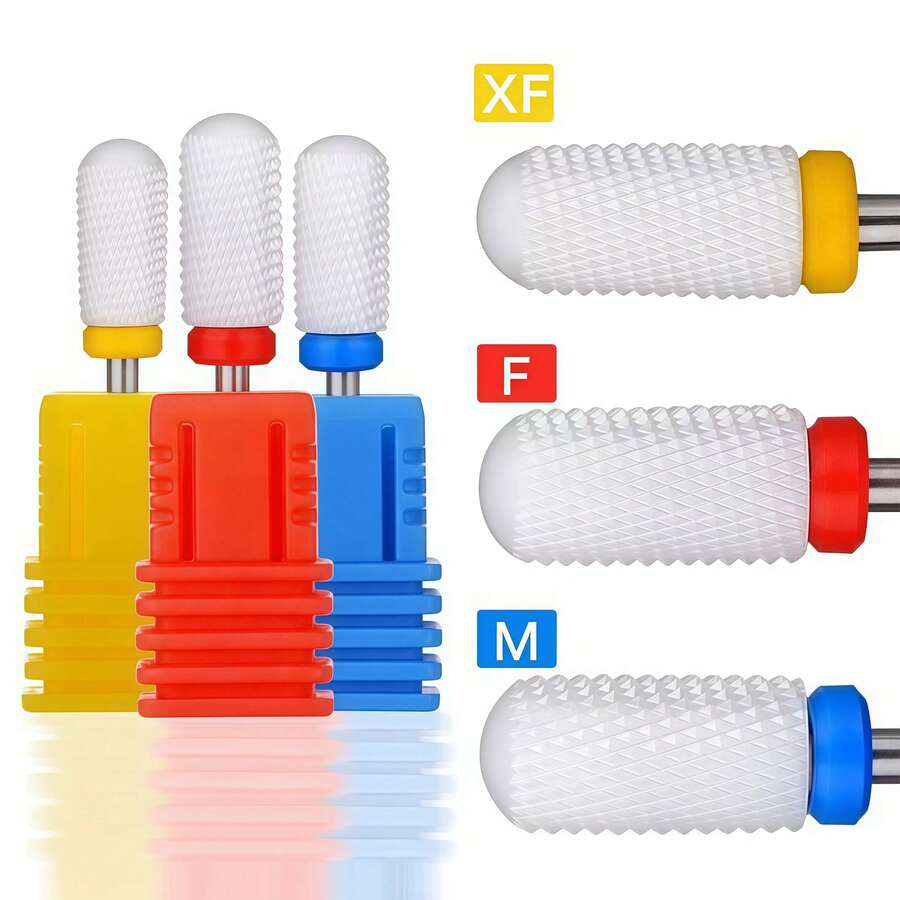 3PCS Cylindrical Ceramic Grinding Bits, Universal Nail Drill Bits For Gel Polish Removal, Compatible With All Nail Drills - Multicolor - View 1