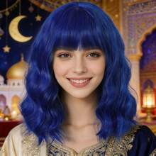 Medium Length Curly Wavy Green Ginger Blue Pink Bob Anime Cosplay Wig With Bangs For Women Heat Resistant Synthetic Natural Looking Curls Hair With Fringe Wig For Daily Party Use, Fluffy Water Wave Short Wig For Holiday Masquerade Comic Con Exhibition Festivals Stage Performance Accessories & Christmas Birthday Gifts For Her, Beginner Friendly - Multicolor - View 8