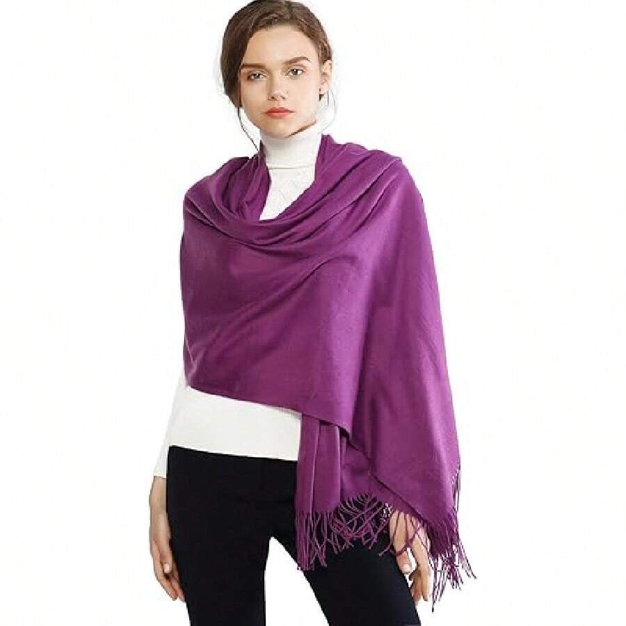 Winter Scarf For Women Pashmina Shawls And Wraps For Evening Dresses Wedding Party Bridesmaid Warm Long Scarves Shawl - Màu tím - Xem 1