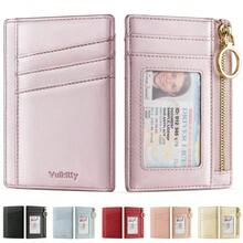 Women Minimalist Slim Front Pocket Wallet Keychain Small Purse RFID Blocking Credit Card Holder With ID Slot Wind... - Champagne Pink - View 8