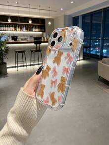 Cream Textured Wavy Edge Glossy Bow Teddy Bear Painted Anti-Drop Phone Case Compatible With IPhone, Galaxy, Redmi - Multicolor - View 5