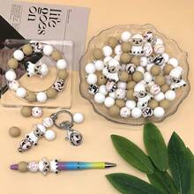 5/32件套硅胶DIY串珠套装，3D硅胶可爱动物珠子，适用于手工DIY手链项链首饰制作，工艺配件，钥匙扣，笔饰，手机挂饰，包包吊坠，独特礼物 - 彩色 - 查看 2