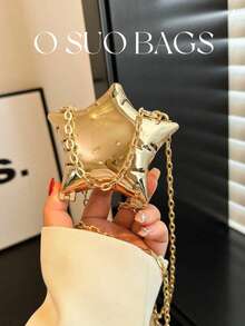 1pc Mini Metal Pouch, Electroplated Silver Coin Purse, Shiny Avant-Garde Metal Star Shape Handbag With Chain Shoulder Strap, Unique Shaped Clutch, Jewelry Bag, Elegant Coin Wallet, Earphone Case , Wedding - Multicolor - View 2