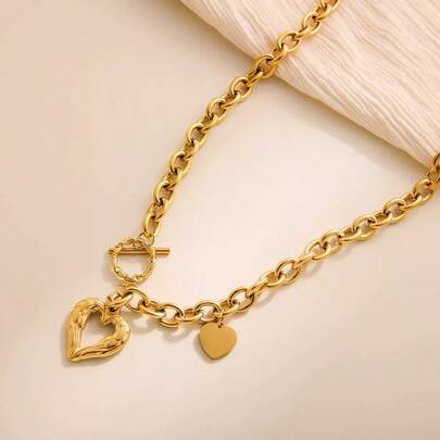 1件优雅法式花园风格心形扣环吊坠项链，迷人的新娘珠宝礼物，适合婚礼、情人节、母亲节等场合。