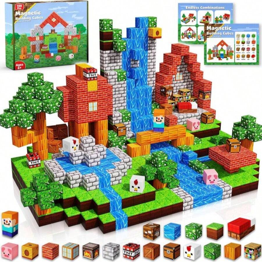 Magnetic Building Blocks-100PCS Magnetic Blocks Magnetic STEM Montessori Children Sensory Toys 4-8 Years Boys Girls Christmas Birthday Gift - Multicolor - View 1
