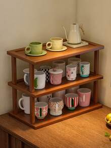 1 件复古木质多层厨房收纳架，大容量桌面杯架，多功能桌面整理架，厨房调料架，茶具展示架，瓶瓶罐罐收纳架，适用于厨房、餐厅、玄关、咖啡角、办公桌和桌面 - 彩色 - 查看 9
