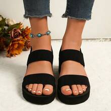 Sandalias de mujer con tacón de cuña y suela gruesa Sandalias de playa para mujer con suela gruesa y a la moda - Negro - Ver 5
