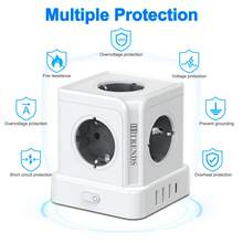 HITRENDS 9-In-1 Multifunction Power Strip, 5 AC Outlets + 4 USB Fast Charging (Including Type-C) 15.5W 3680W High Power, Multiple Safety Protection, Essential Power Extension For Home, Office And Travel - View 9