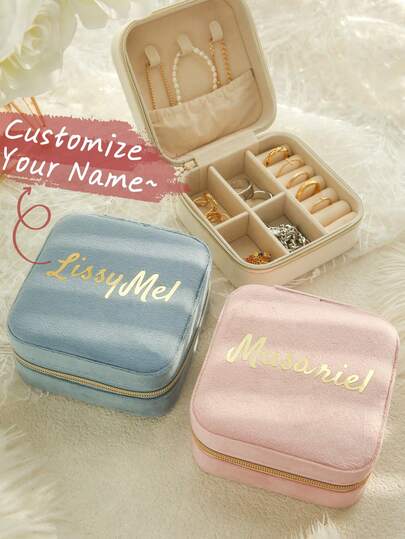 1 pezzo Scatola portagioie da viaggio personalizzata, con monogramma dorato personalizzato, elegante scatola in velluto per gioielli, scatola portagioie multifunzione personalizzata, organizer portatile per gioielli da viaggio, regalo per mamma, amica, moglie, damigella d'onore