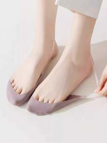 5 Pairs Of High-Quality Solid Color Invisible Breathable Anti Slip High Heels For Women In Summer, Ice Silk Thin Half Palm Suspender Socks - Multicolor - View 5