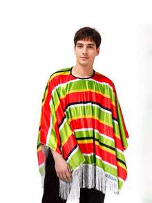 1件彩虹条纹角色扮演斗篷，墨西哥服饰披肩斗篷，适合节日派对角色扮演 - 04 - 查看 2