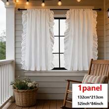 French Romantic White Semi-Sheer Ruffled Curtain, American Country Style White Voile Curtain For Window, Balcony, Living Room, Bedroom Decor - White - View 15